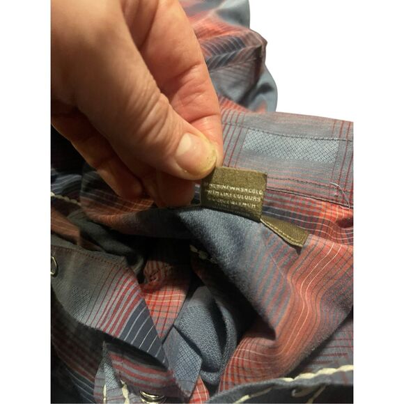 Cowboy Legend Mens Blue Red Short Sleeve Plaid Snap Button Down Shirt Size XLT - Picture 9 of 9